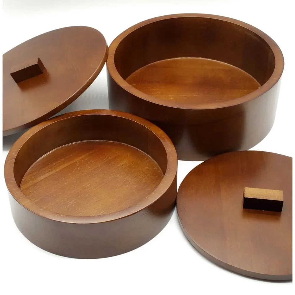 2 Stackable Natural Wood Boxes, Storage Trinkets Jewelry Décor
